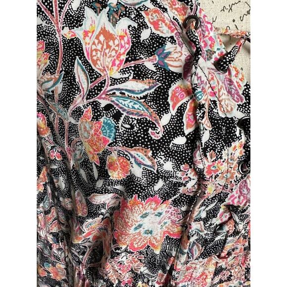 Torrid Black Neon Floral Stretch Challice Lace Up Tunic Top with Pockets Size 1 - Picture 3 of 7